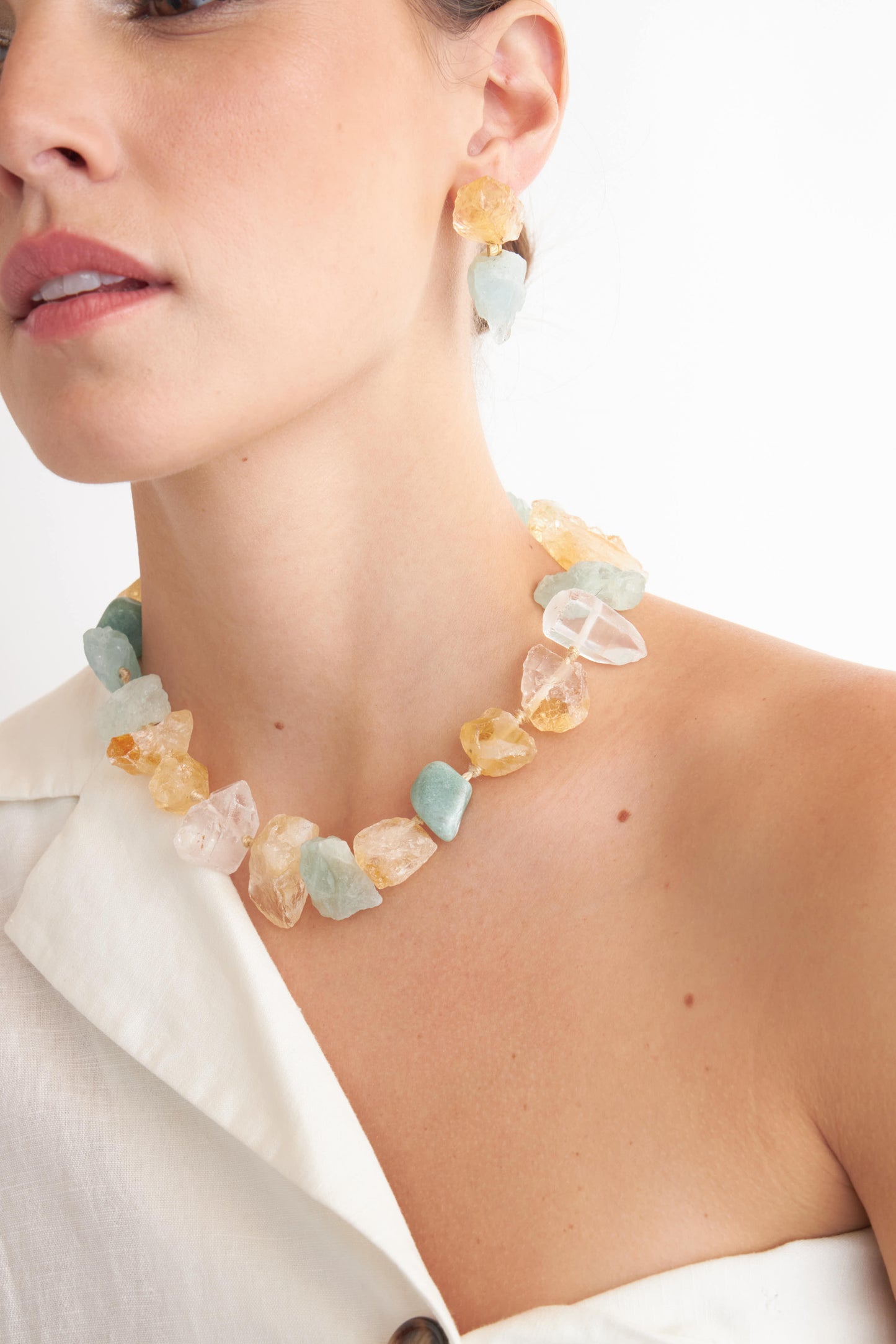 Quartz, Aquamarine, Amazonite & Citrine Necklace - Bruta