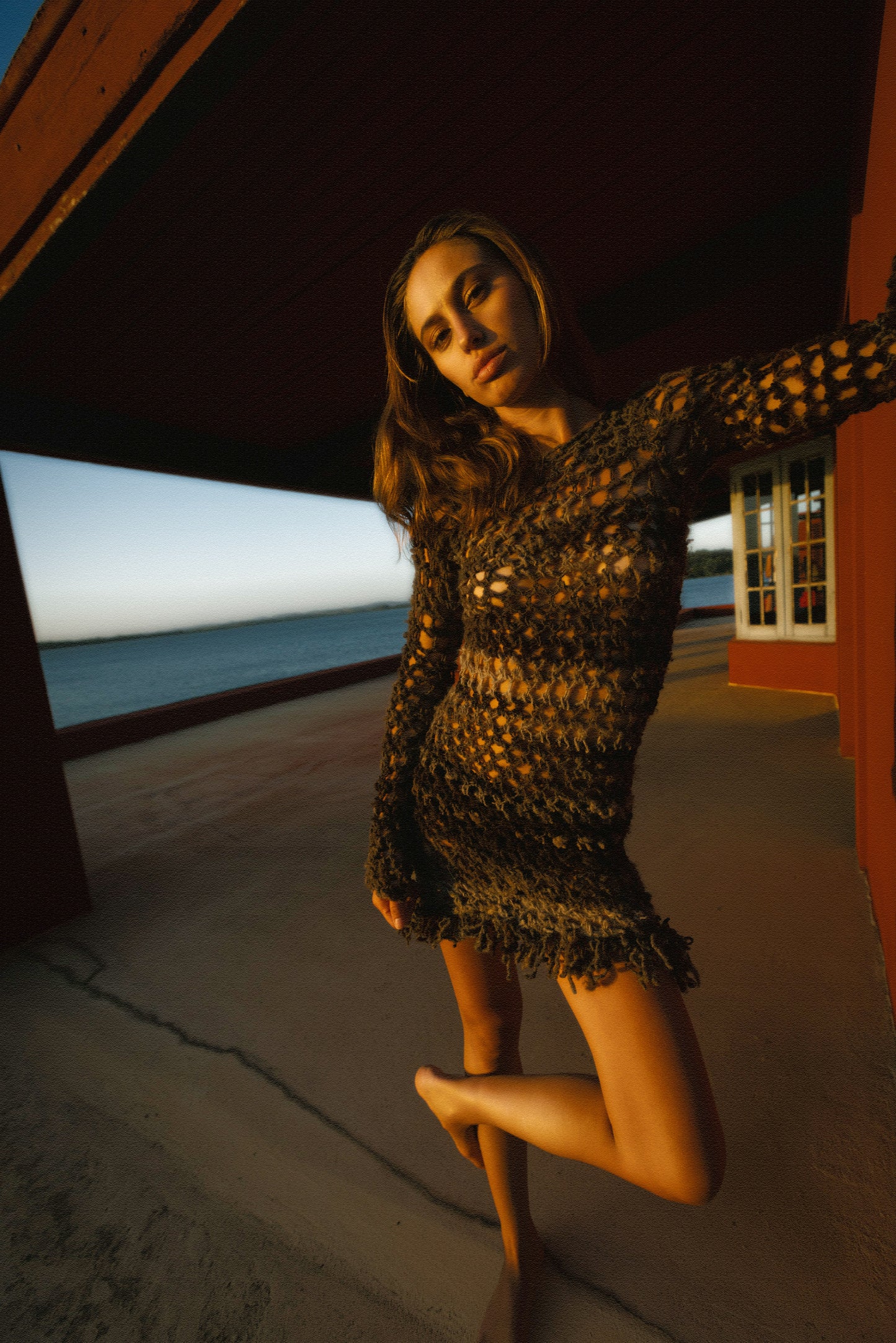 Lulu Knitted Dress with Sleeves and Fringes - Milagros Pereda