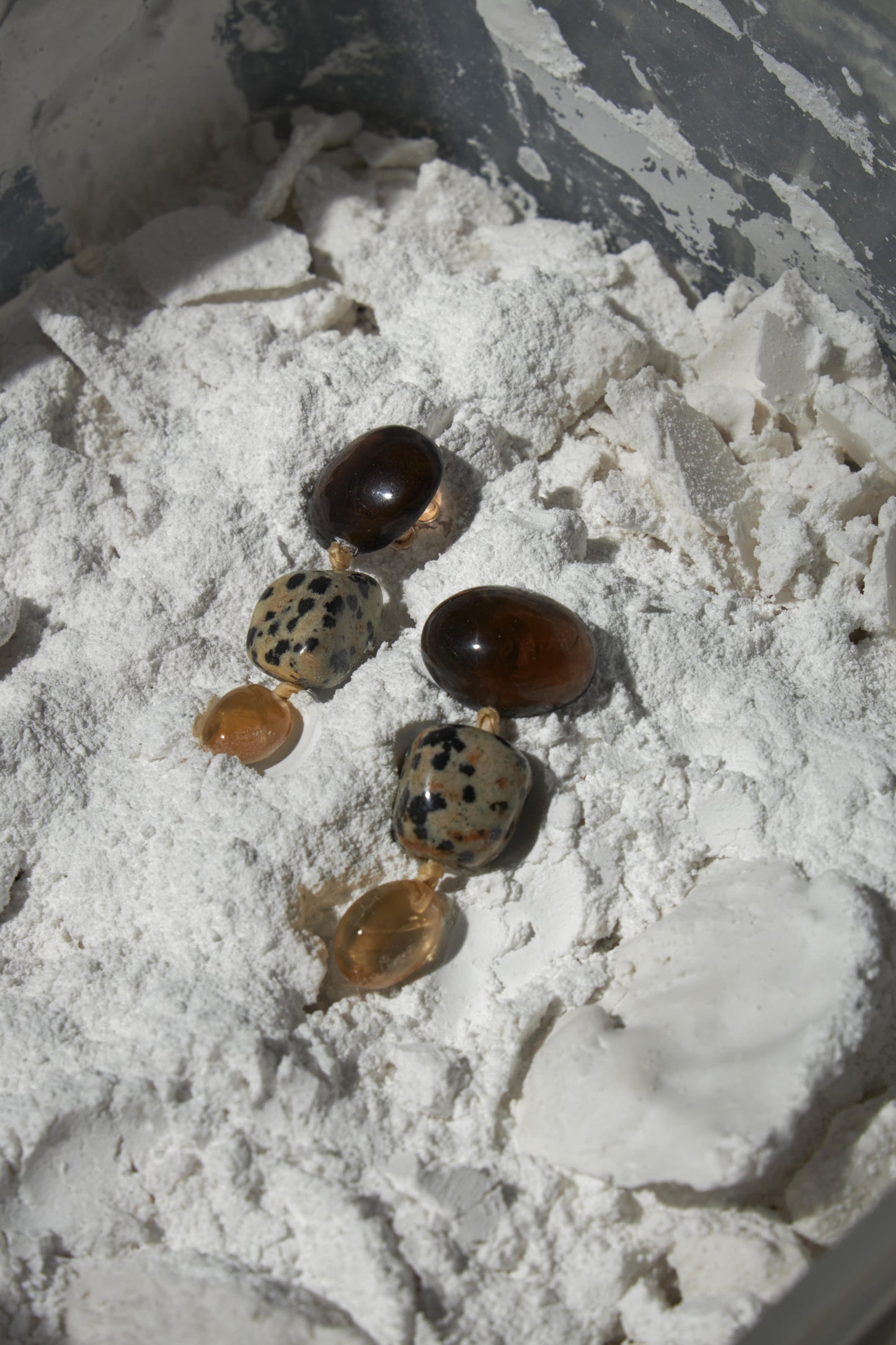 Dalmatian Jasper, Citrine & Smoky Quartz Earrings - Bruta