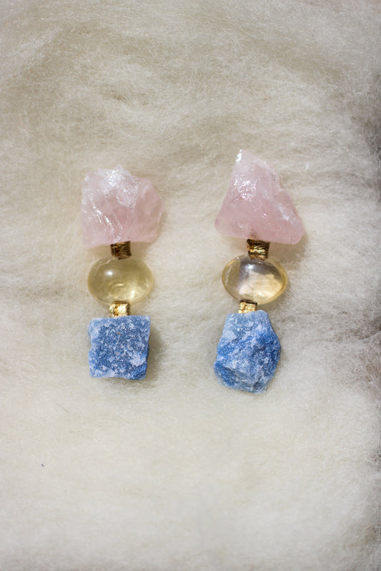 Citrine, Quartz Rose Earrings - Bruta