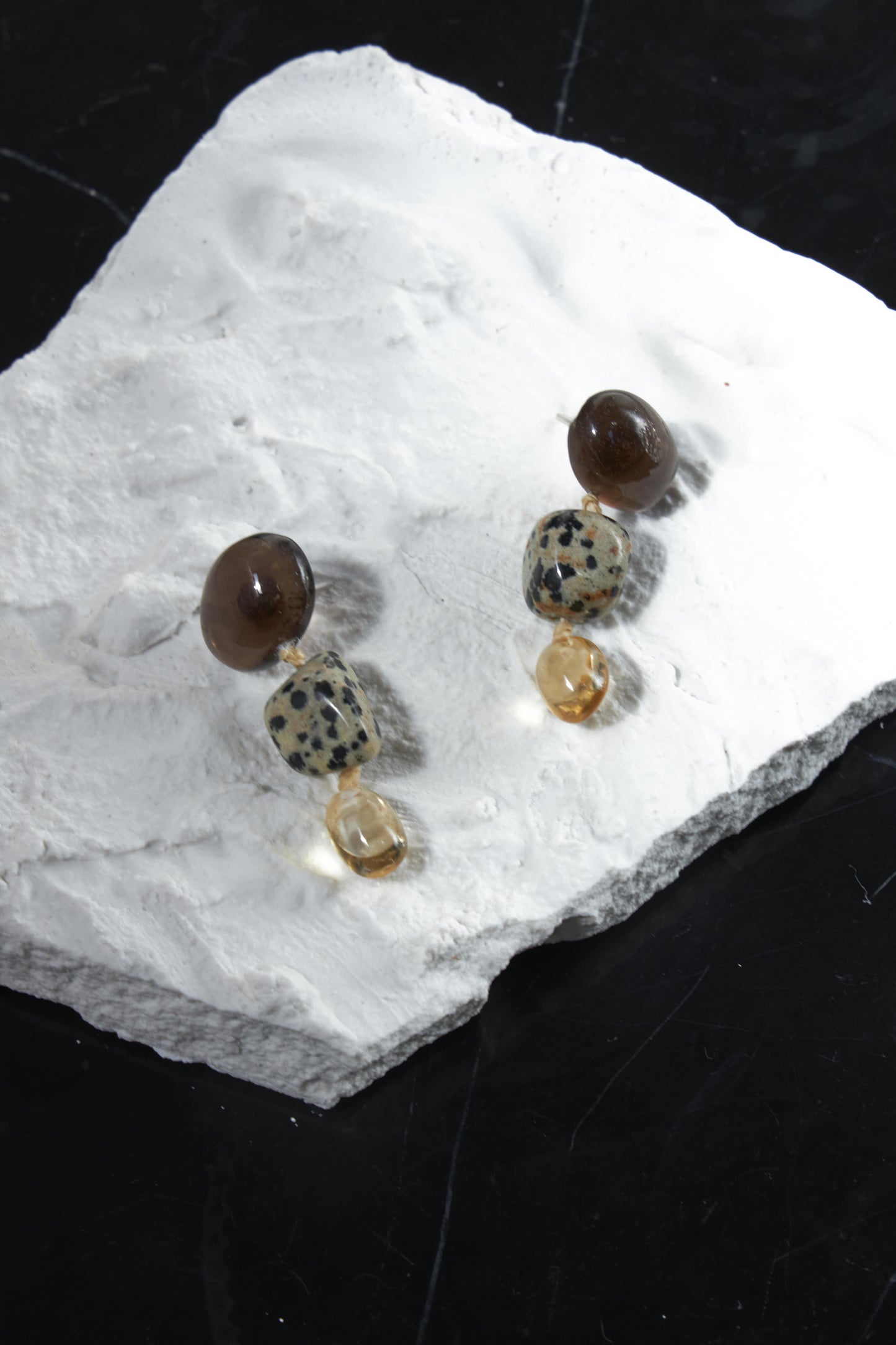 Dalmatian Jasper, Citrine & Smoky Quartz Earrings - Bruta