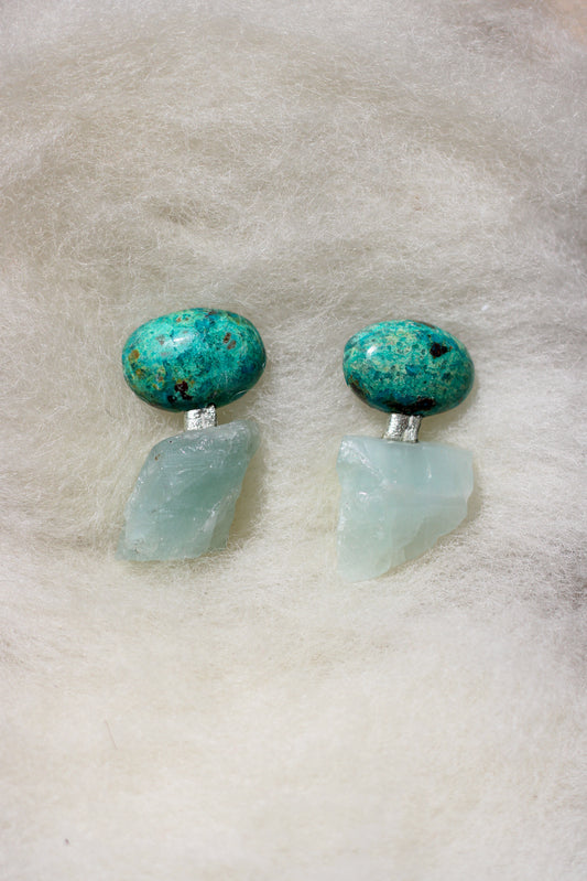 Chrysocolla & Aquamarine Earrings - Bruta