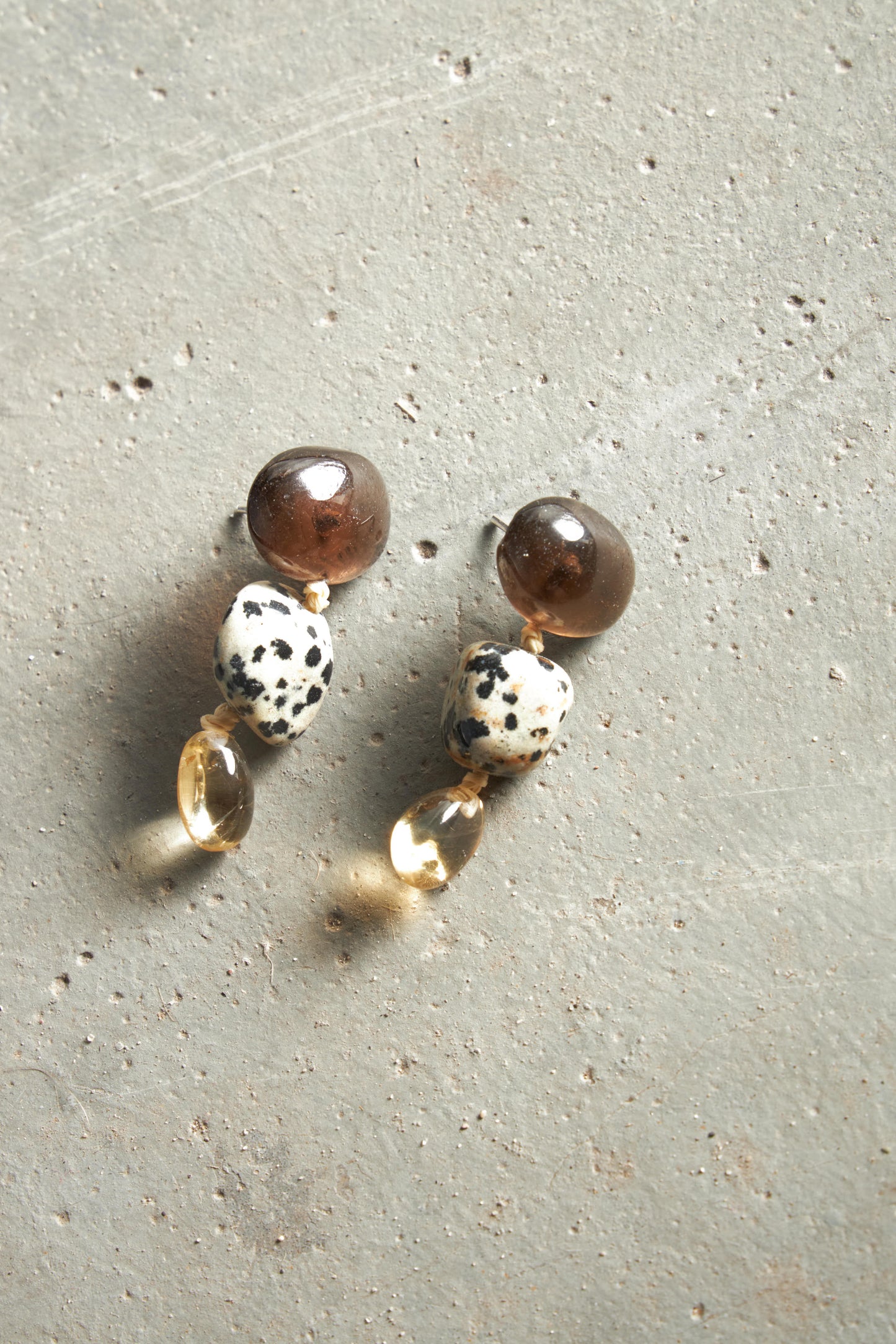 Dalmatian Jasper, Citrine & Smoky Quartz Earrings - Bruta