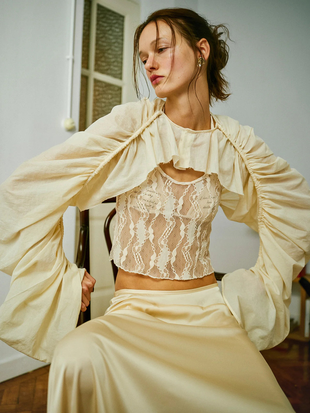 Cabriole Ruched Voile Bolero - Wayt