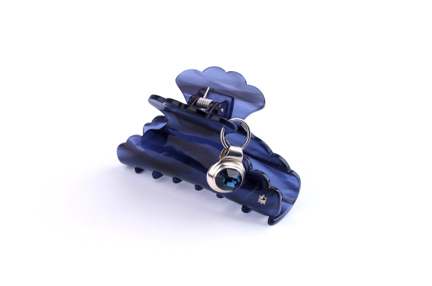 Large Blue Jaw Hair Clip with Vintage Pendant - Turtle Story