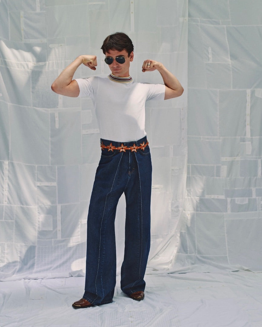 Iconic Pleat denim pants dark wash - AALTO