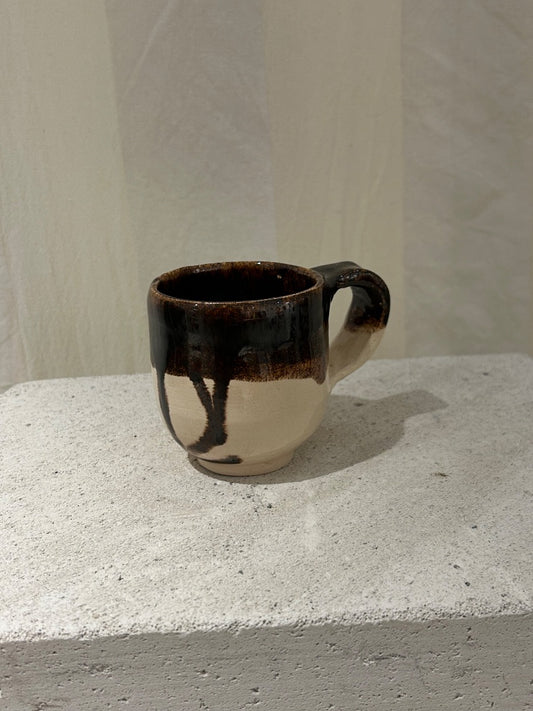 Painted Cup - WhiteBrown with Handle
