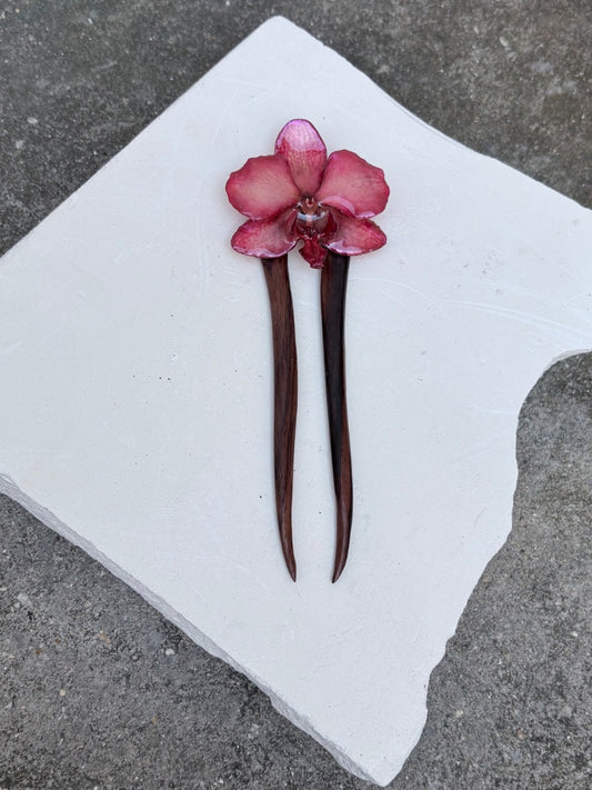 2-Prong Floral Japanese Hair Clip Pink