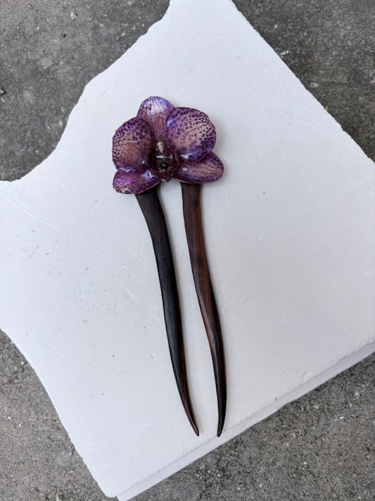 2-Prong Floral Japanese Hair Clip Purple